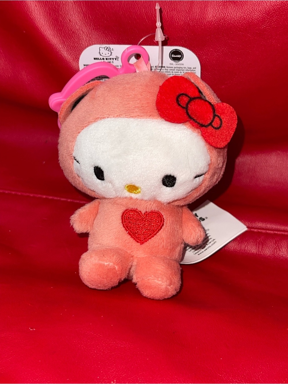Sanrio Hello Kitty Valentines Plush Keychain with Tags. 3”